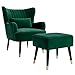 Vesgantti Velvet Armchair with Footstool and Lumbar Pillow, Modern Wing Back Accent Chair with Ottoman, Large Cuddle Chair for Living Room Bedroom Study Room Office(Green)