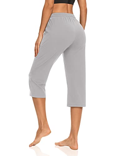 Zjct Womens Yoga Capri Pants Wide Leg Drawstring Comfy Loose Lounge Pajama Capris For Women With Pockets Lightgrey Xl #TOP3