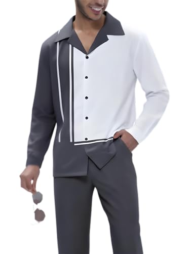 ZIBRAL Men's Fashion 2 Piece Dress Shirts Suits Long Sleeve Big Men Leisure Sets Formal Pants Sets ZM134-08-M