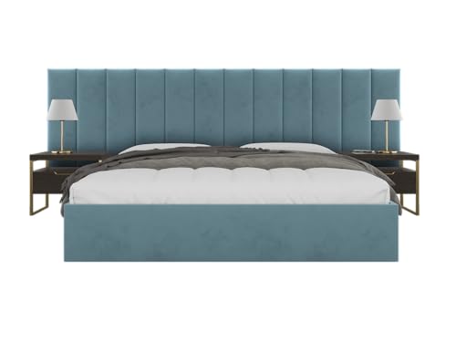 VANT Alexander Vertical Headboard Panels, King, Velvet Antique Blue