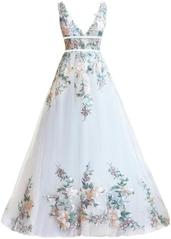 Lxhome Colorful Embroidery Wedding Dress Lace Appliques Bridal Dresses for Bride 2025 V Neck Wedding Dresses Ivory 8