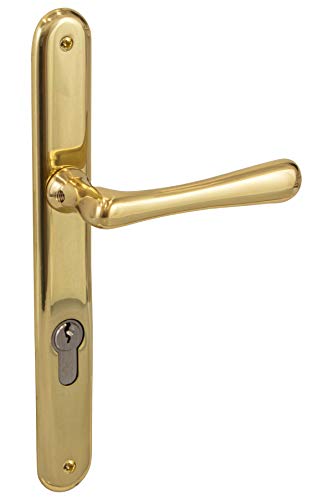 Gedotec Juego de manillas de latón antiguo, herrajes de puerta vintage, manilla de puerta de habitación – elegante | latón pulido | cilindro PZ | 1 juego – placa larga de diseño incluye tornillos