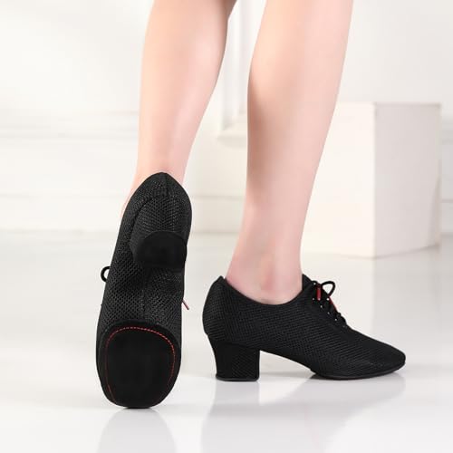 Women's Dance Shoes Close Toe Low Heel Lace up Latin Salsa Ballroom Practice Teaching Shoes4