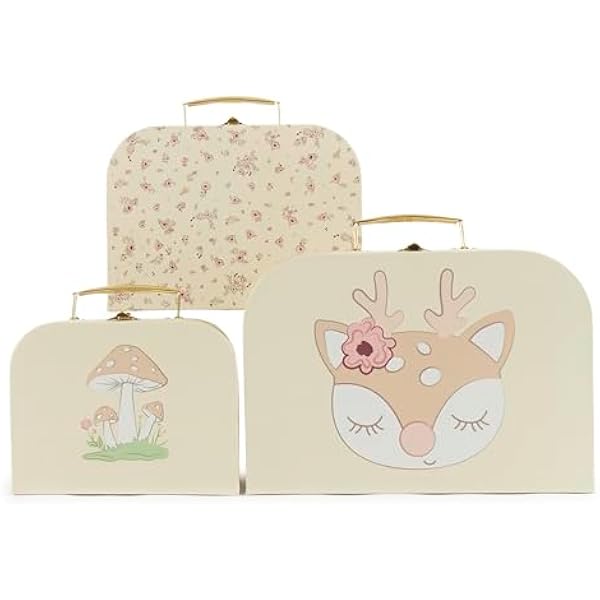 Bieco Ella Vintage Flowers zestaw 3 walizek dla dzieci, metalowe uchwyty, mini walizka na prezent, mała walizka dla dzieci, walizka na zabawki, dekoracyjna walizka z kartonu, mini, Vintage Flowers