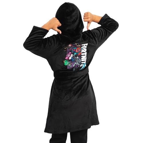 Fortnite Bademantel Als Gemütlicher Kinder Bademantel, Idealer Bademantels Jungen Und Morgenmantel Kinder Für Gamer, Schwarz 158