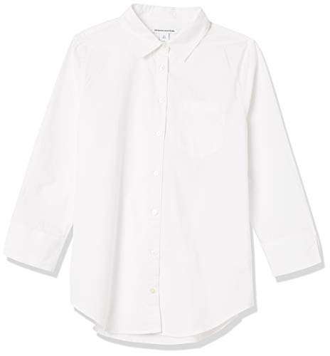 Amazon Essentials Women's Classic-Fit 3/4 Sleeve Poplin Shirt, White, X-Small #TOP4