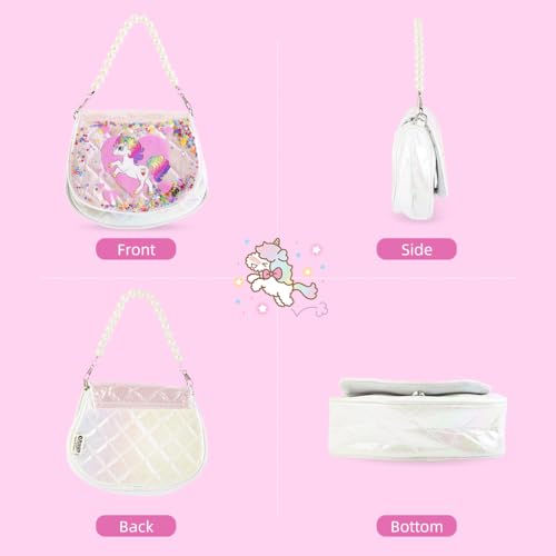 Image of PATPAT Unicorn Sling Bag for Girls, Women & Kids - Pink, Animal Print, Zipper Closure, Beaded Chain & Shoulder Straps, Compact Size (19x9x14 cm), Birthday Gift