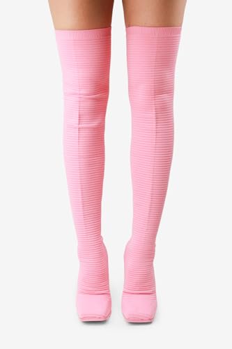 LEMONADE Women's Over The Knee Heels Boots High Heel Stretch Knit Pointed To Thigh Long Boots2