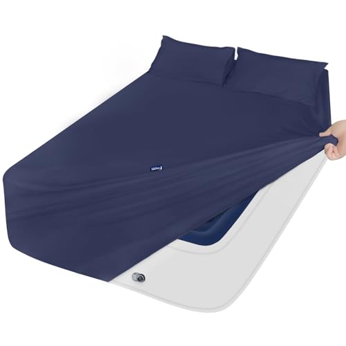 Moonsea Queen Air Mattress Sheet Set with Pockets, Navy