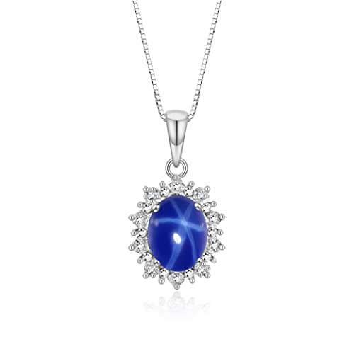 RYLOS Princess Diana Inspired Necklace: Gemstone & Diamond Sterling Silver Pendant, 18 Chain, 9X7MM Birthstone, Women's Jewelry