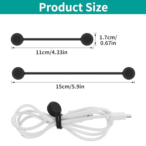Lusofie 10 Pièces Attaches de Câble Magnétiques Organisateur de Clips de Câble en Silicone Attaches de Câble Réutilisables Gestionnaire de Câbles USB pour Bureau L'école Maison(5 Noir,5 Blanc) – vue 2