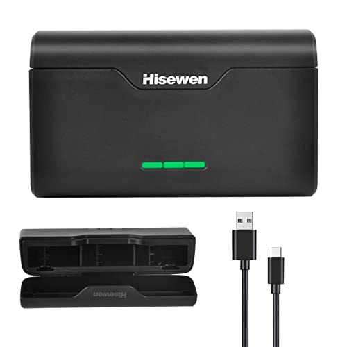 Akku-Ladegerät für Gopro Hero 9/10/11 Schwarz, Hisewen 3-Kanal-Schnellladebox mit Typ-C Kabel und TF-Kartenspeicher, Kompatibel mit Gopro Hero 11/10/9/8/7/6/5 Akku Cover