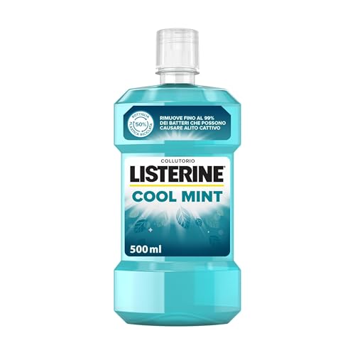 LISTERINE Cool Mint, Collutorio al gusto Menta a base di Oli Essenziali Antibatterici di Menta, Timo, Betulla, Collutorio Listerine per un alito fresco e un'igiene orale completa, 500 ml
