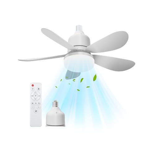 Image of Vulaop Ceiling Fan with Light and Remote Control, 52 cm Small Silent Ceiling Fan E27, 40W LED 3 Speeds 3 Colour Temperatures, 2/4H Timer for Bedroom Living Room (A)