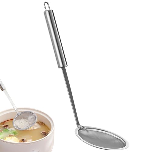kitchen strainer with handle, fine mesh strainer food strainer hanging stainless steel sieve light sieve dishwasher safe kitchen gadgets for tea rice