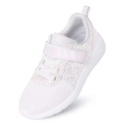 Harvest Land Girls Sneakers Glitter Fashion Running Shoes Mesh Breathable Hook And Loop Slip-On Tennis Shoes (Toddle/Little Kids/Big Kids) Beige #TOP5