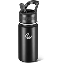 14 Oz Kids Water Bottle, Stainless Steel Water Bottle with Straws, Leak-Proof, BPA-Free, Insulated Water Bottles for School Boys & Girls|Black