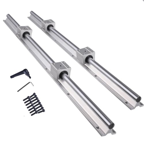 DIBOTISCNC Linearschiene SBR12 500mm 2 Stück Silber Linearführung mit 4 Stück SBR12UU Lagerblöcken Rostfreie Linearlagerschiene mit vorgebohrten Löchern für DIY 3D-Drucker