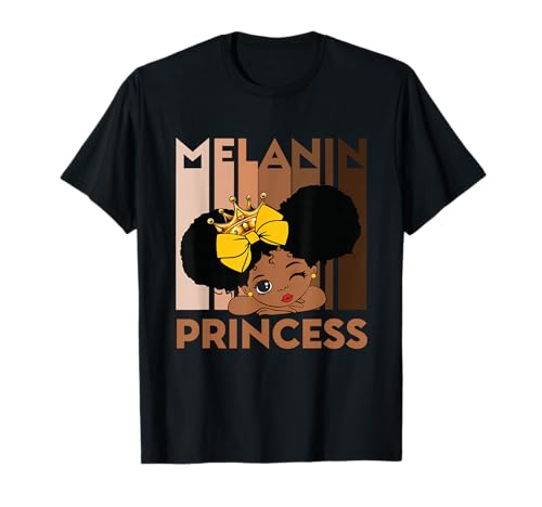 Melanin a Princess African USA Afro Puff Black Girls T-Shirt