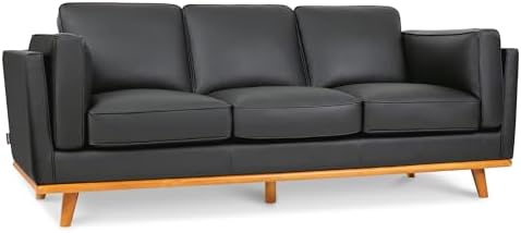 MCombo 88'' Napa Leather Sofa Couch 3-Seater for Living Room, Office, Vintage Italian Leather, Black - Thumbnail 3