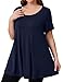 JollieLovin Women's Short Sleeve Loose Fit Flare Hem T Shirt Tunic Top (Navy Blue, 3X)