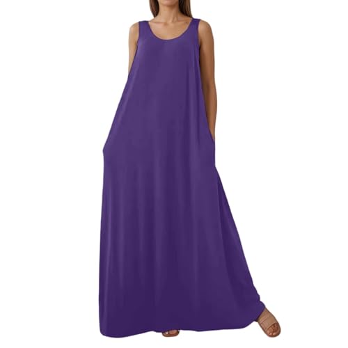 Robe d'été sans manches ample couleur unie avec poches