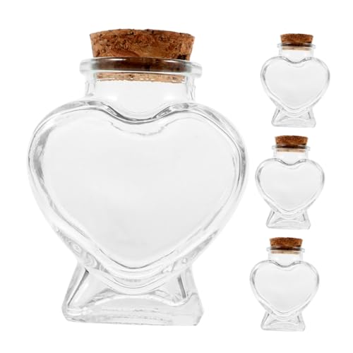 balacoo 4pezzi Bottiglie Bomboniere Liquore Forma Cuore Mini Barattoli di Vetro Forma di Cuore con Coperchi in Sughero Bottigliette Trasparenti per Progetti Artistici Fai da Te Vasetto