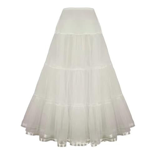 Alunsito Women Petticoat A-line Long Crinoline Underskirt Slips for Wedding Bridal Dress Off White L/XL