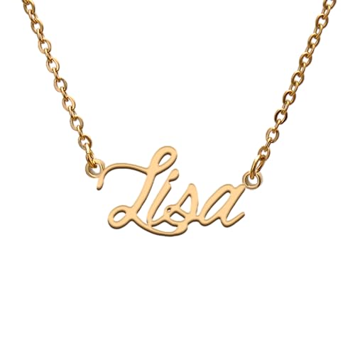 Lisa Name Tag Necklaces for Her His Friends Familys Relationship Memory Jewelry Gift