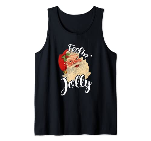 Feelin' Jolly Retro Santa Claus Christmas Xmas Holiday Canotta