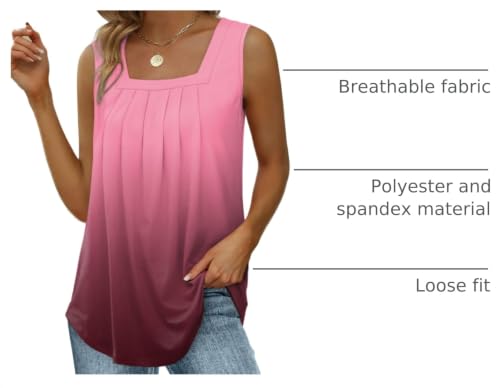 Image of Saloogoe Summer Tank Tops for Women Loose Fit Pleated Square Neck Sleeveless Tops Curved Hem Flowy