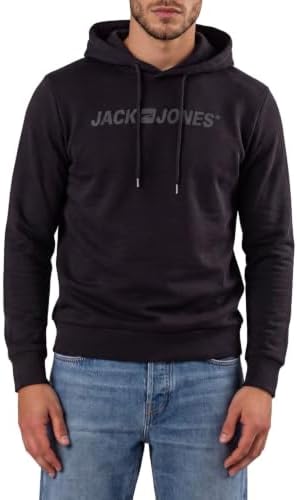 JACK & JONES Hoodie Herren mit Druck JJMORTY Regular Fit Kapuzenpullover | Pullover Sweatshirt Schwarz Grün Gelb Grau Rot S M L XL XXL 3XL 4XL 5XL 6XL 7XL 8XL