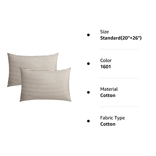 Jellymoni 100% Natural Cotton Striped Queen Pillowcases Set, 2 Pack White And Khaki Stripes Pattern Printed Pillow Covers With Envelope Closure(Pillows Are Not Included) #TOP5