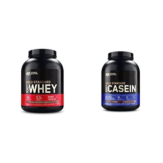 Optimum Nutrition Gold Standard 100% Micellar Casein Protein Powder & Gold Standard 100% Whey Protein Powder, Extreme Milk Chocolate, 5 Pound (Packaging May Vary)