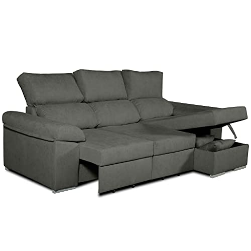 Tanuk Sofá Cama Chaiselongue Negro DARG Derecha 3 Plazas. 235x148 CM. Tejido con Sistema ACUALINE. Asientos Extensibles y Arcón (Envío y Subida a Domicilio Incluidos)
