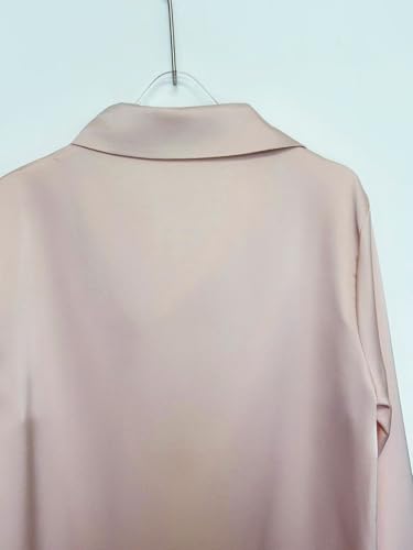 CORIRESHA Women's Elegant Cowl Neck Satin Blouse Long Sleeve Office Work Shirt Silk Top4