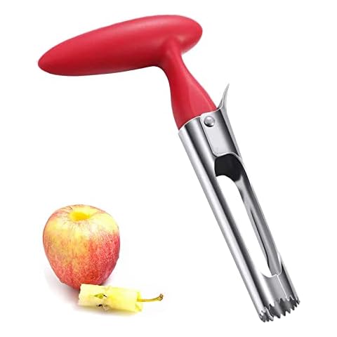 STOUCLA Apple Corer, Stainless Steel Apple or Pear Corer Remover, Core Remover Tool for Home & Kitchen with Sharp Serrated Blade Angle Handle (Red) Cover