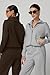 QINSEN Women's 2 Piece Matching Set Long Sleeve Zip Up Lapel Sweatshirt with Pockets Wide Leg Pants Tracksuit Brown L