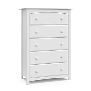 Storkcraft Kenton 5 Drawer Dresser White for Kids Bedroom Nursery Dresser Organizer Chest of Drawers with 5 Drawers Universal Design for Childrens Bedroom
