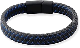 Textiles 4 Home Mens Braided Leather Bracelet Fashion Wristband Magnetic Clasp Gift Boxed (Black & Blue)
