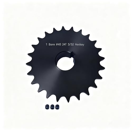 Image of #40 Roller Chain Sprocket 24 Tooth 1 inch Bore (1 /4 inch Keyway) Black Oxide Rust-Proof with 3 Set Screws for Mini Bike Go-Kart Balanced Speed & Torque, Hardened 1045 Steel 40BS24-1