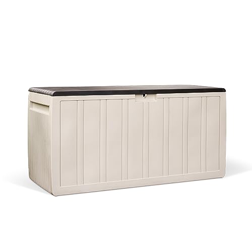 Kreher XXL Coffre à coussins/Boîte de rangement Leonardo en crème-blanc avec 270 L de volume utile – robuste, lavable et facile à assembler