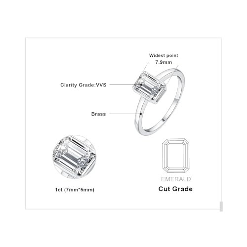 JewelryPalace Classic 1ct Emerald Cut Cubic Zirconia Solitaire Engagement Rings for Women, 14K White Gold Plated Promise Ring for Her, Simulated Diamond Wedding Rings 8.5 by JewelryPalace - Used condition - Image 2