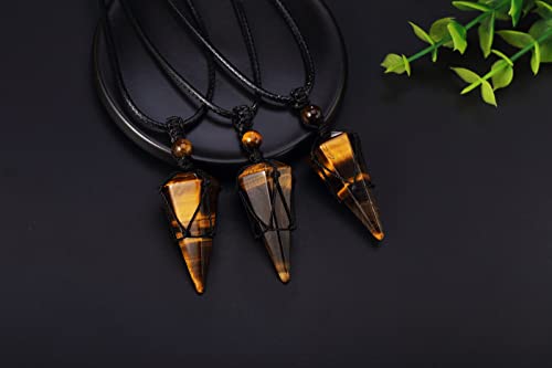 Xiannvxi Tiger Eye Healing Crystal Stone Pointed Necklace Adjustable Black Rope Natural Gemstone Pendant Necklaces Jewelry For Men Women #TOP5