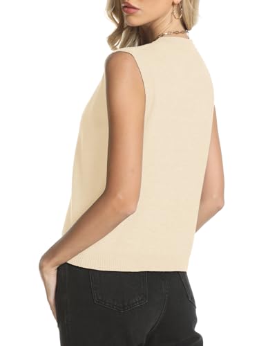 COCCKO Womens Sweater Vest Sleeveless Cardigan Button Up Crew Neck Summer Lightweight Knit Tank Top Apricot — view 2