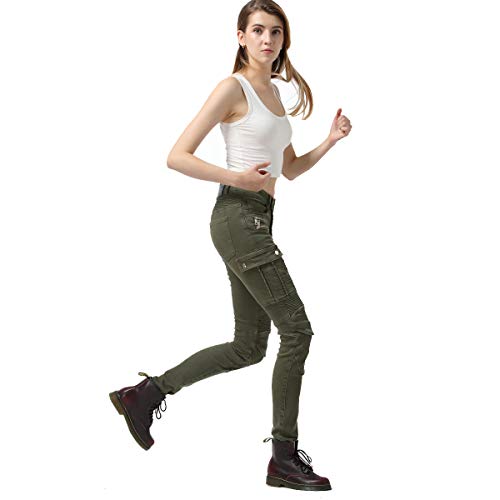 Takuey Motorcycle Riding Jeans For Women Biker Motocross Racing Cycling Protective Pants (27, Army Green) #TOP2