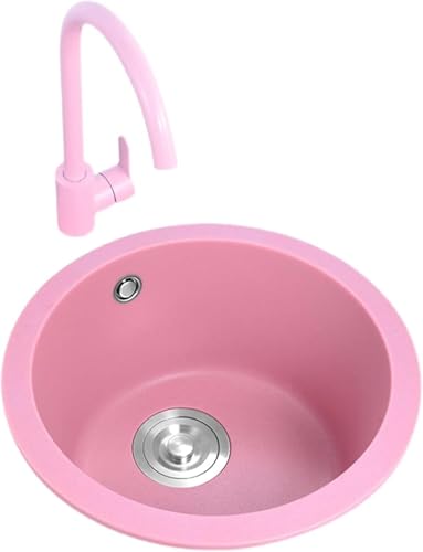 JvFbjLF Fregadero Circular de Cuarzo Rosa for encimera, Apto for Balcones y autocaravanas.(B,40cm)