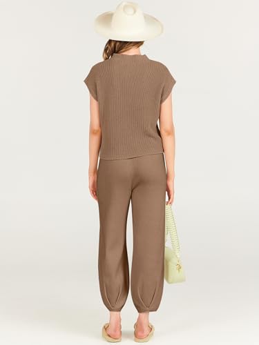 Image of ANRABESS Women's Two Piece Outfits Sweater Sets Knit Pullover Tops and High Waisted Pants Tracksuit Lounge Sets