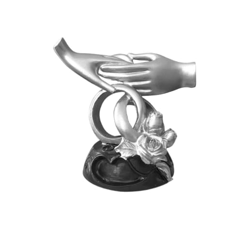 Image of YunJove Couple Figurine Romantic Sculpture Statue Ornament Featuring Joined Circles And Rose Lustrous Metal Finish On Stable Black Figure suitable for home, Silver
