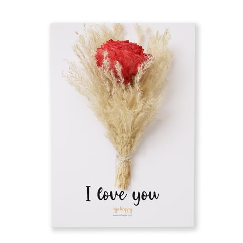 Oye Happy - Bouquet Greeting Card – “I Love You” | Handmade Floral Card with Dried Flowers | Romantic Keepsake Card for Valentine’s Day, Anniversary & Love Gifts